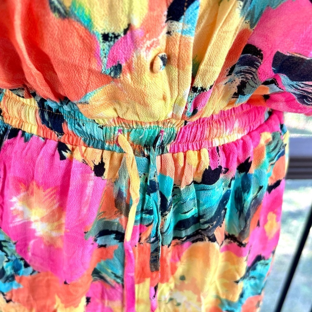 Jen’s Pirate Booty Multicolor Pink Orange Yellow Size Small Romper Floral EUC - Picture 5 of 10